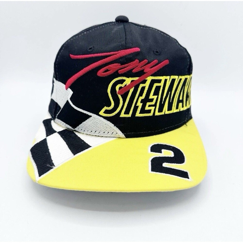 VTG Tony Stewart #2 Snap Back Hat 90s NASCAR Indy Racing Team Big Logo All Over